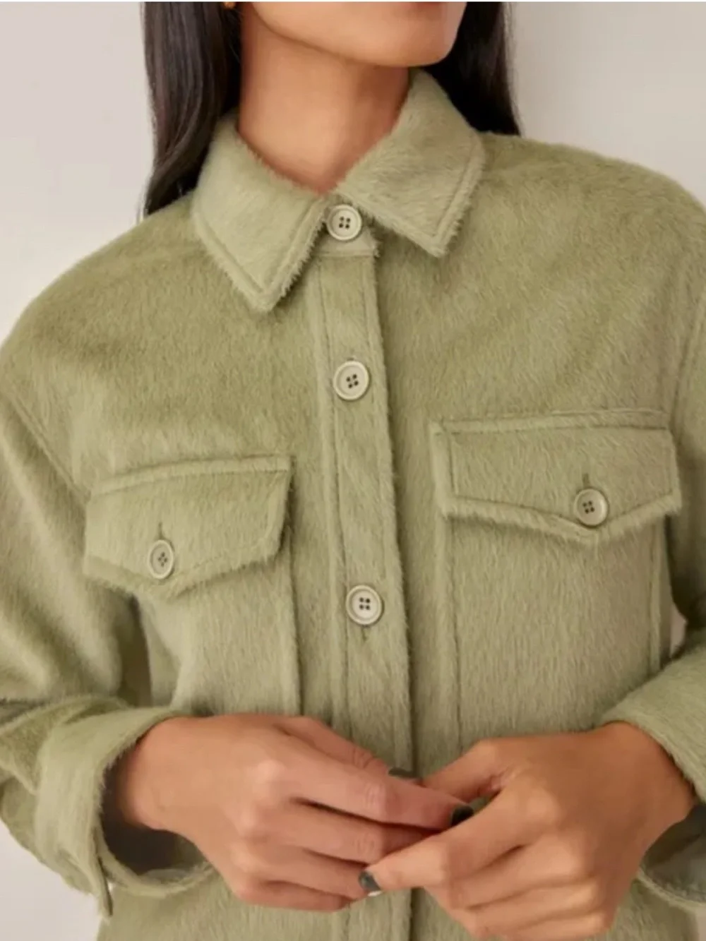 Reformation Faux Fur Ridley jacket Olive Green Shacket Jacket - Size S